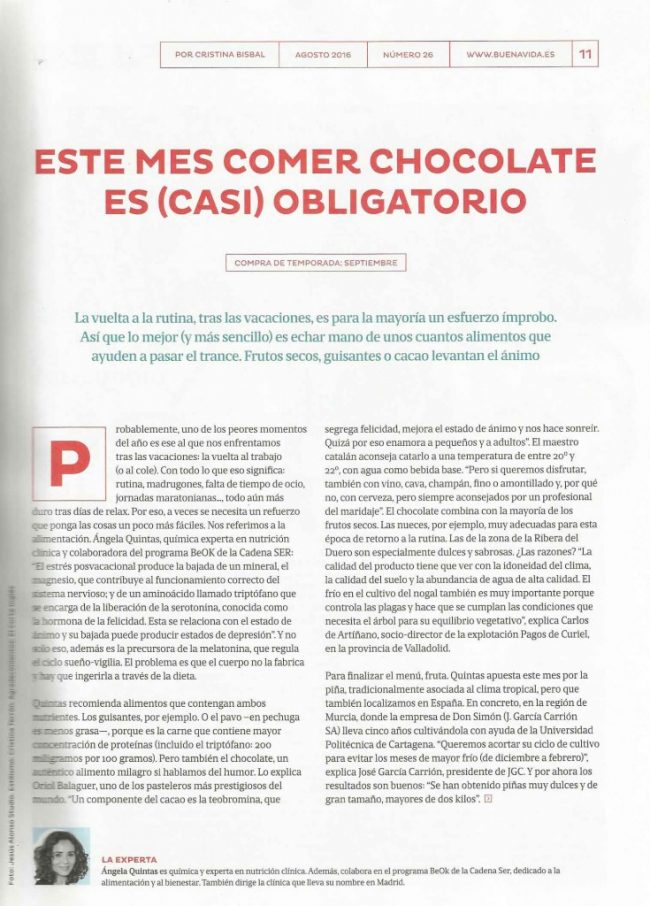 comer chocolate es casi obligatorio - Ángela Quintas, química y nutricionista clínica especializada en salud digestiva